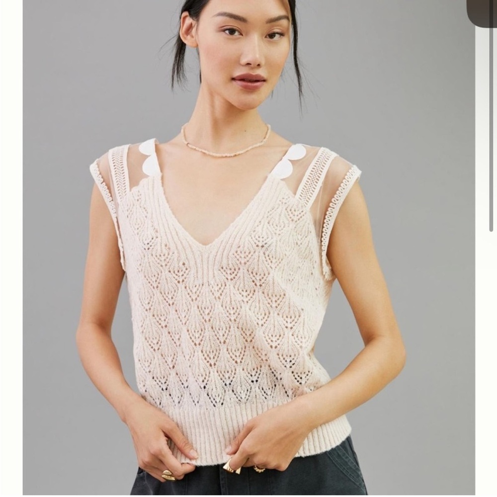 Anthropologie Maeve open knit with delicate shoulder detail. Size small.